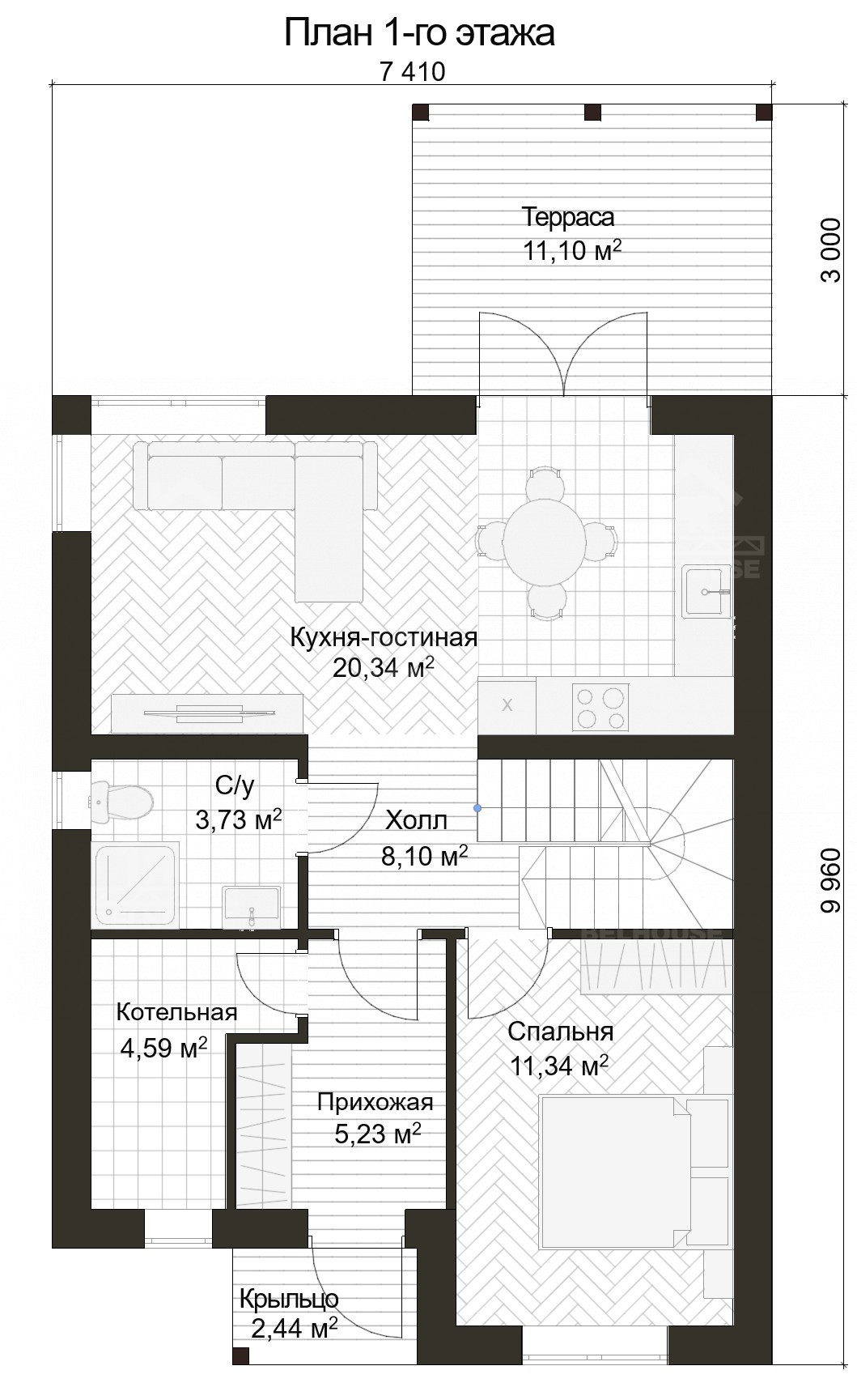 Дом из газобетона, проект №384к - планировка