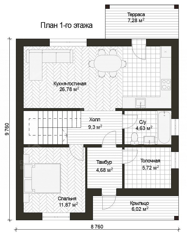 Дом из газобетона, проект №102к - планировка
