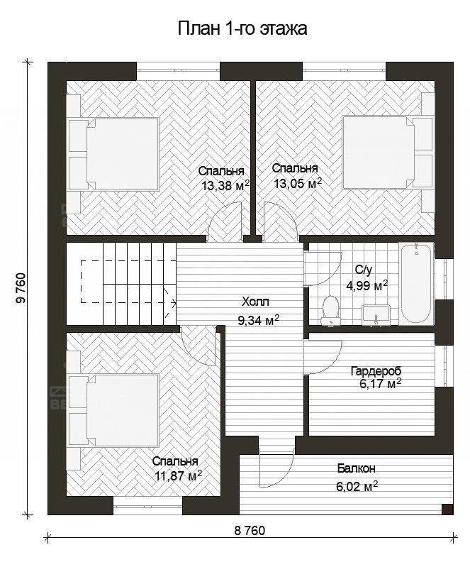 Дом из газобетона, проект №102к - планировка