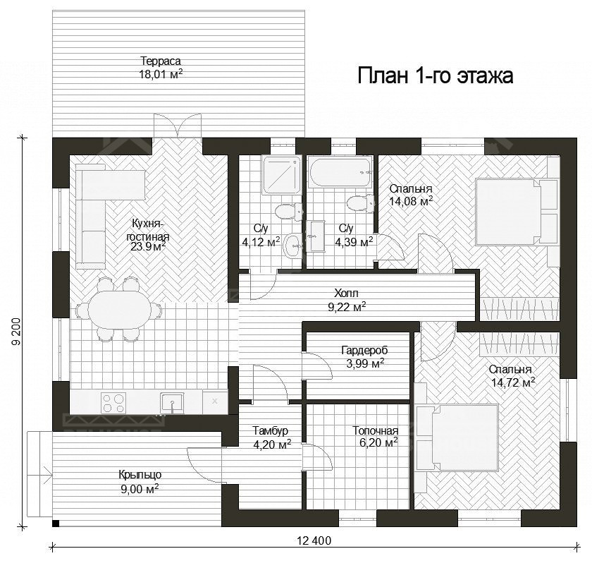 Дом из газобетона, проект №189к - планировка