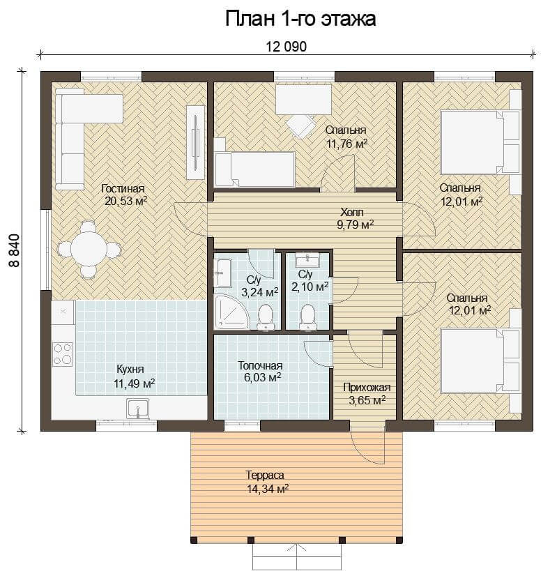 Каркасный дом, проект №191 - планировка