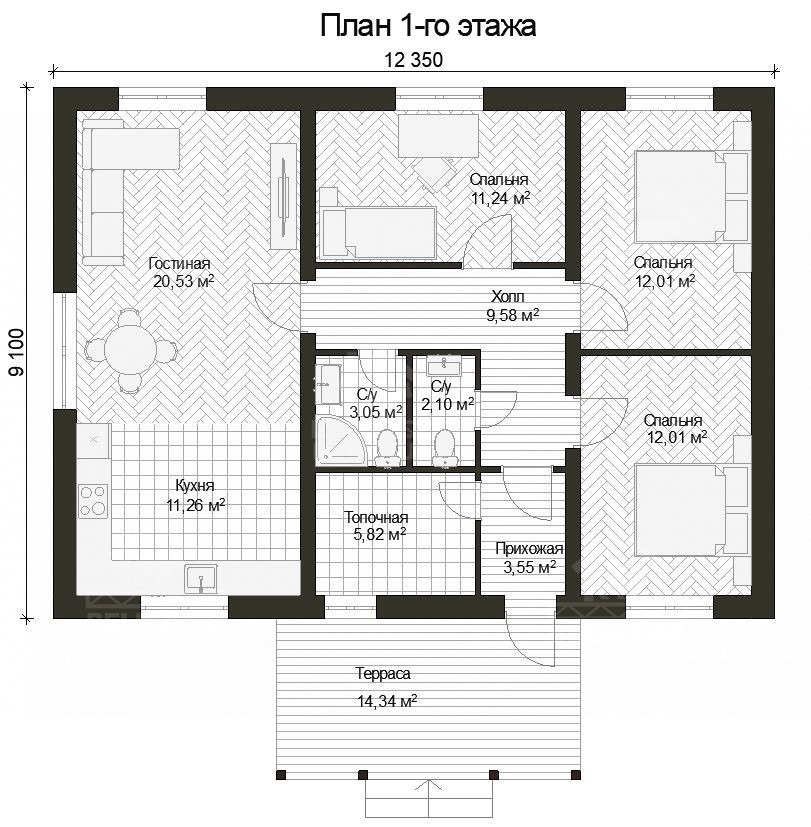 Дом из газобетона, проект №191к - планировка