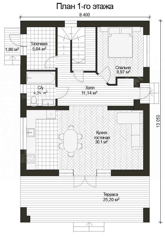 Дом из газобетона, проект №194к - планировка