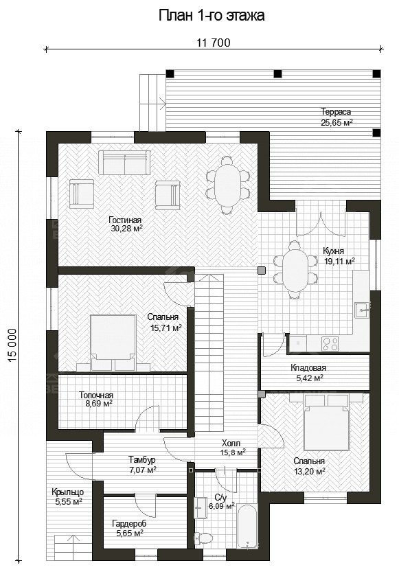 Дом из газобетона, проект №214к - планировка
