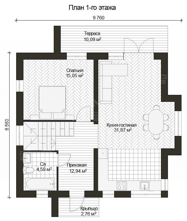 Дом из газобетона, проект №221к - планировка