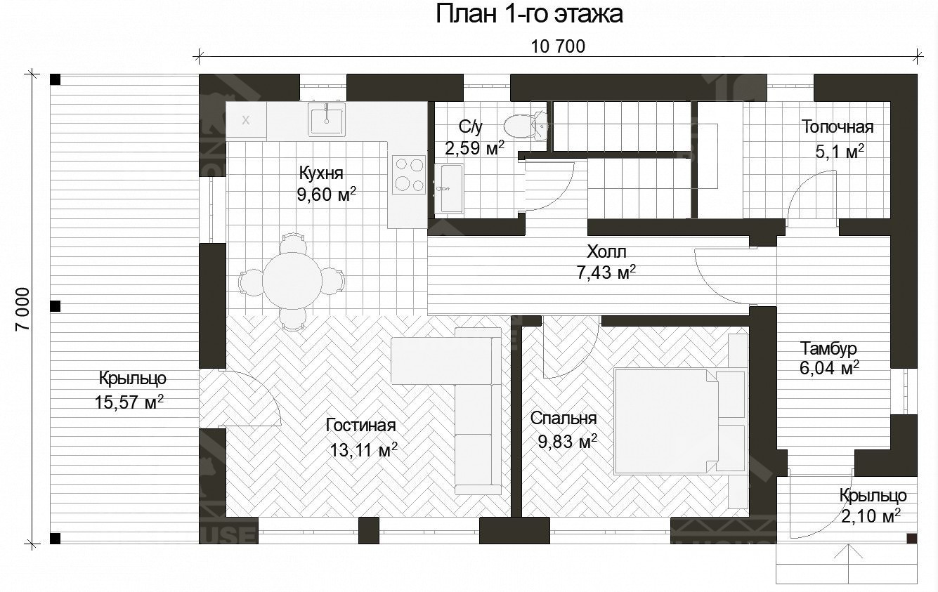 Дом из газобетона, проект №225к - планировка