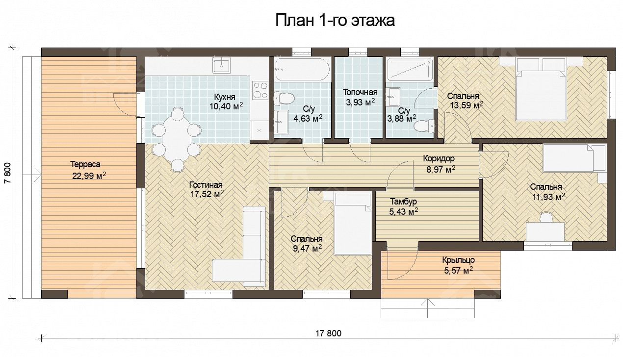 Каркасный барнхаус, проект №227 - планировка