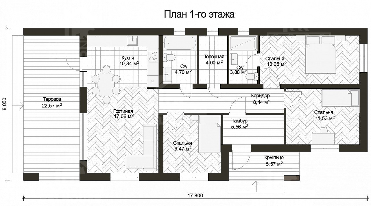 Барнхаус из газобетона, проект №227к - планировка