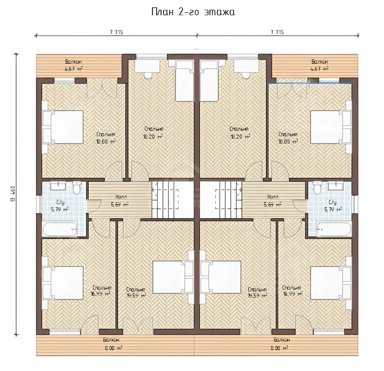 Каркасный дуплекс, проект №248Д - планировка