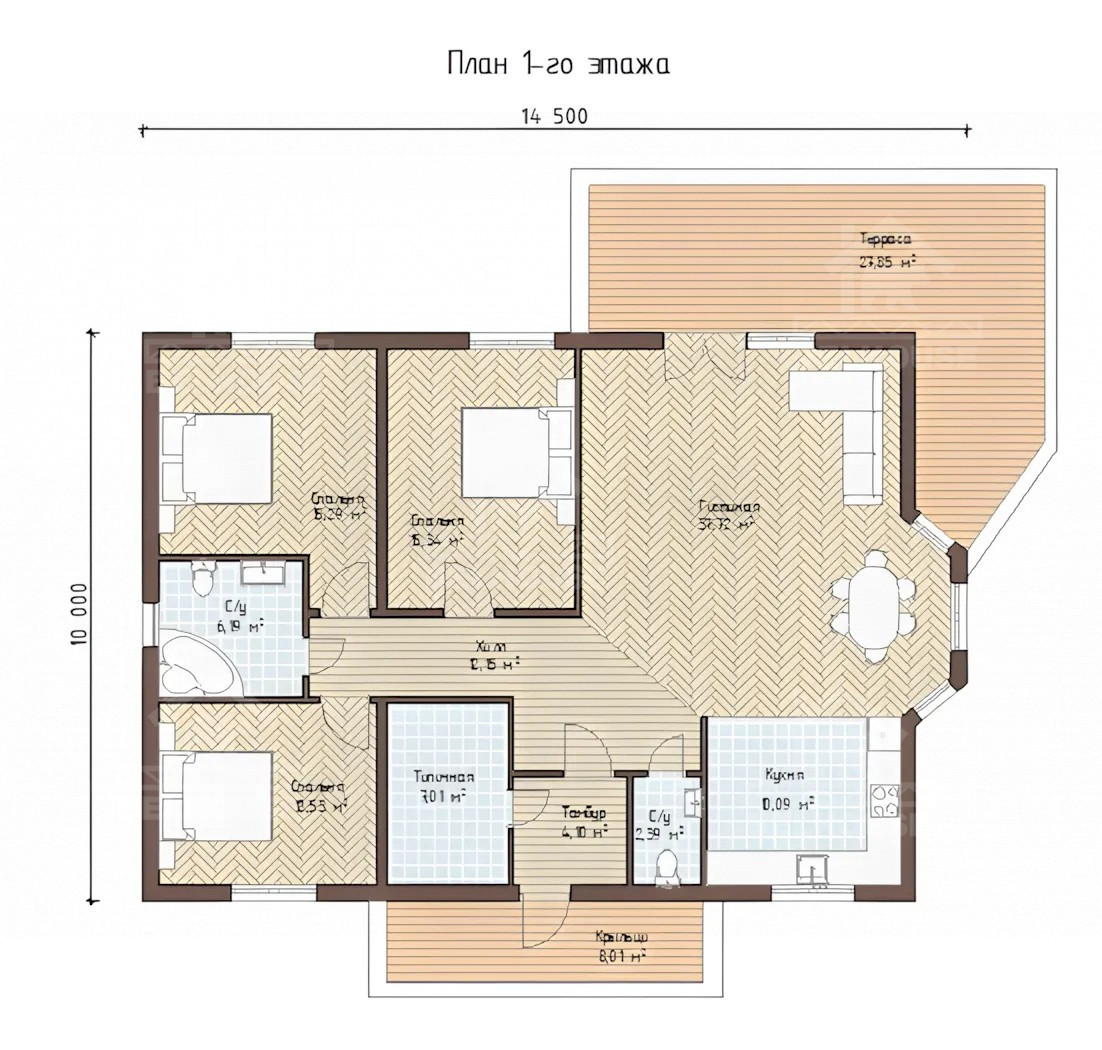 Каркасный дачный дом, проект №254 - планировка