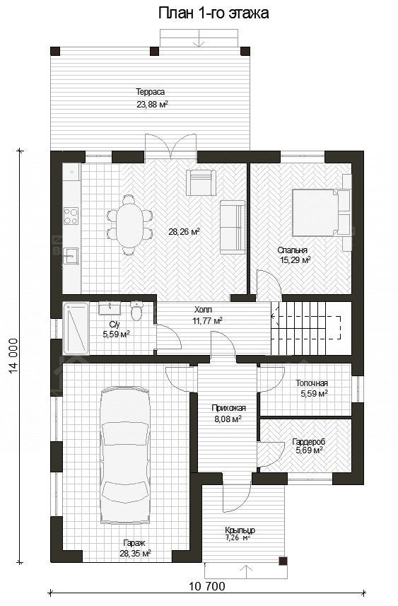 Дом из газобетона, проект №256к - планировка