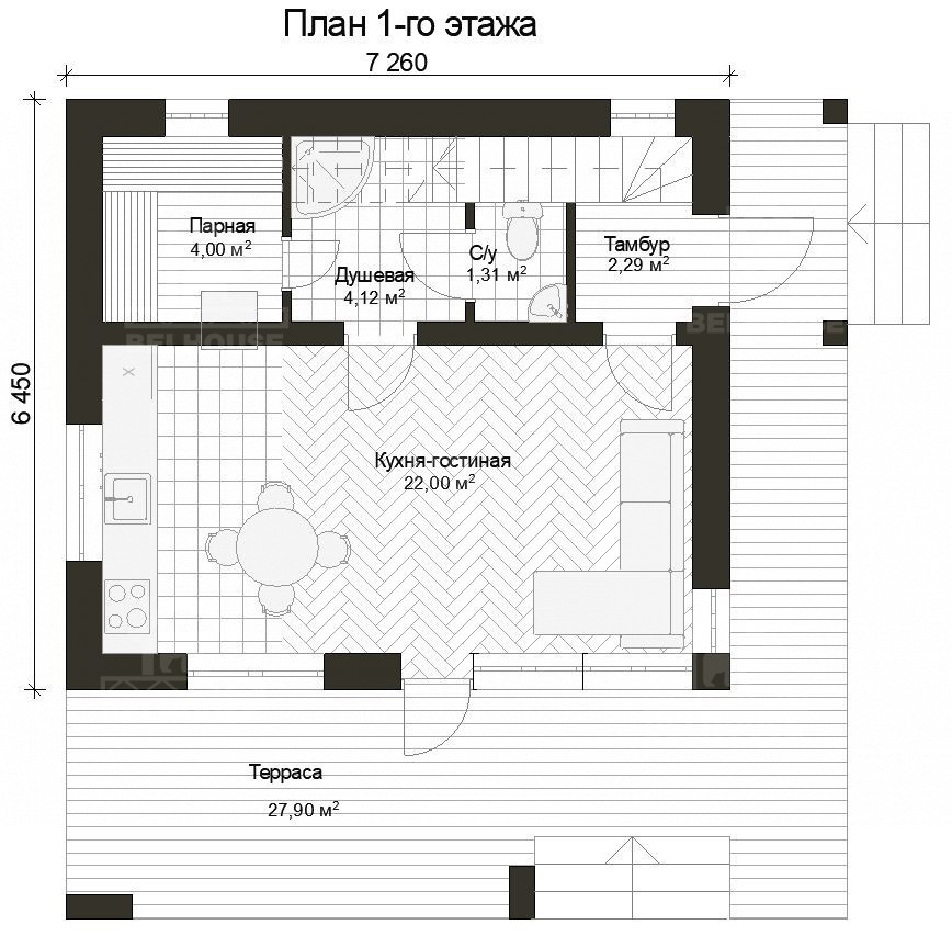 Дом из газобетона, проект №257к - планировка