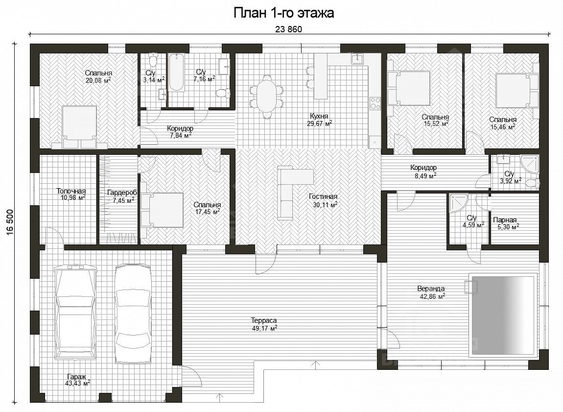 Дом из газобетона, проект №259к - планировка