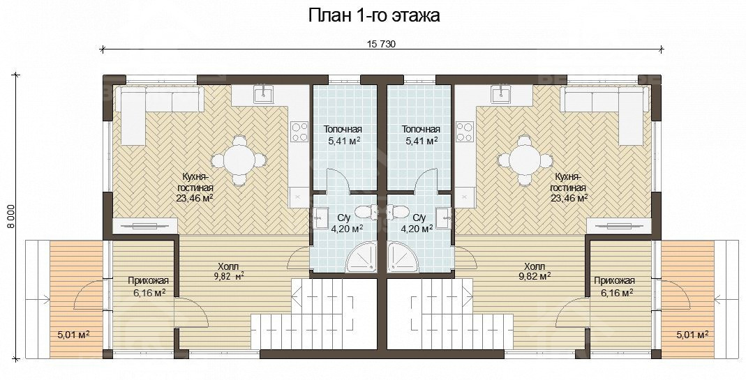 Каркасный дуплекс, проект №262 - планировка