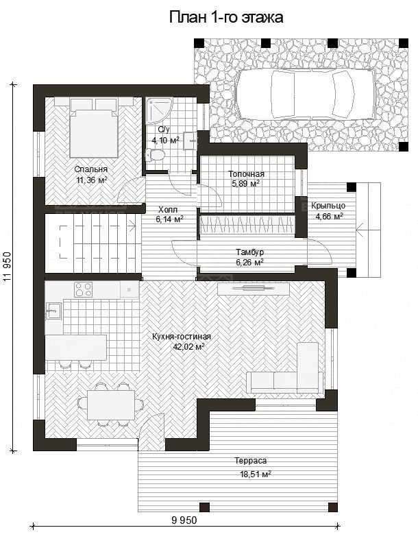 Дом из газобетона, проект №265к - планировка