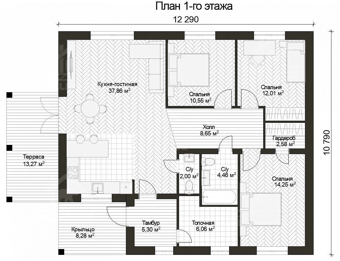 Дом из газобетона, проект №268к - планировка