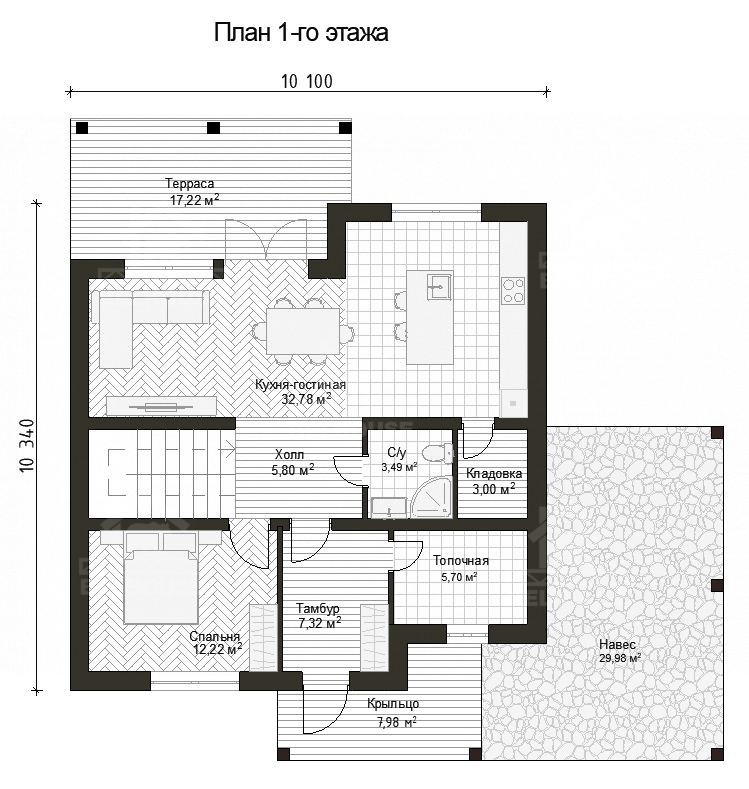 Дом из газобетона, проект №269к - планировка