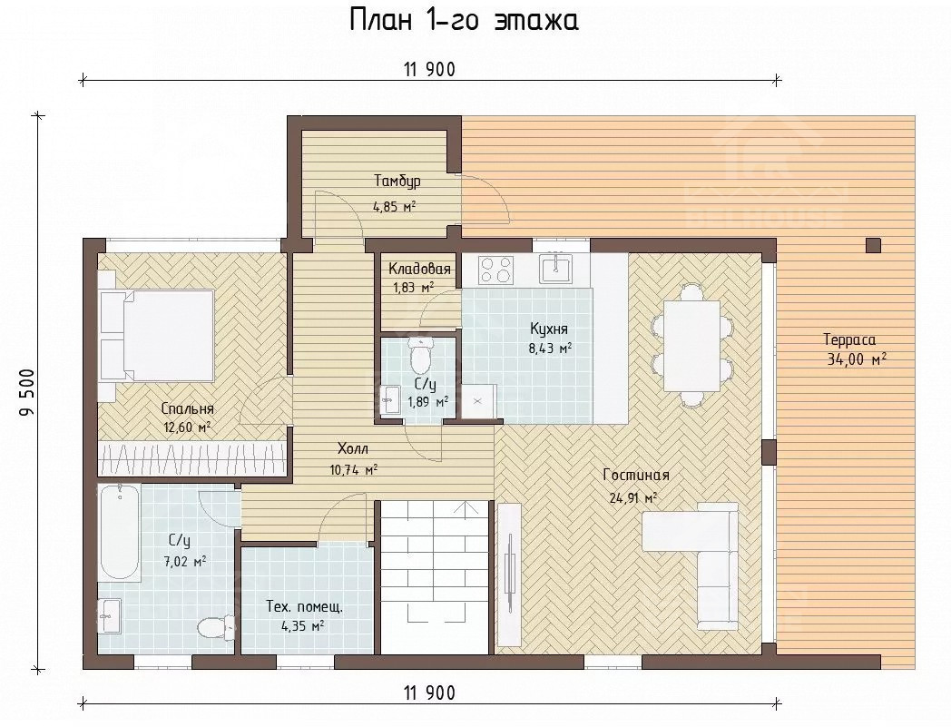 Каркасный барнхаус, проект №283 - планировка
