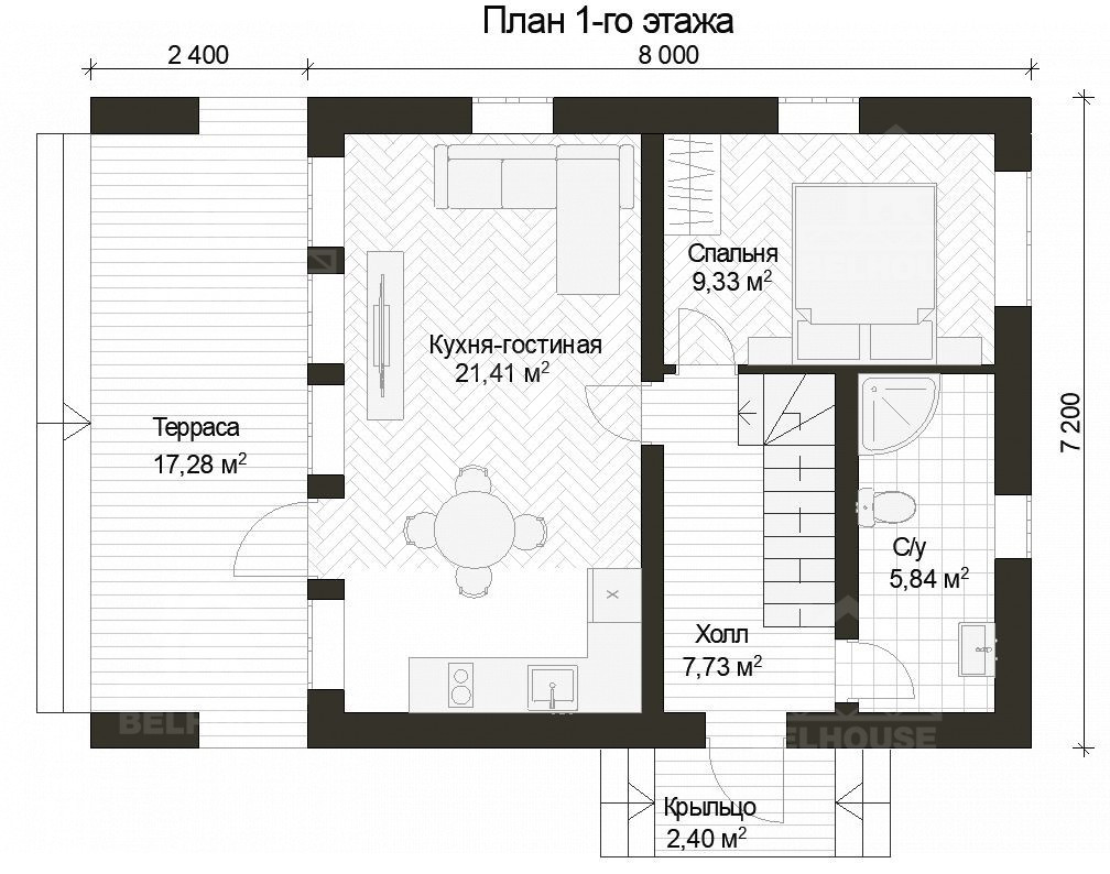 Барнхаус из газобетона, проект №284к - планировка