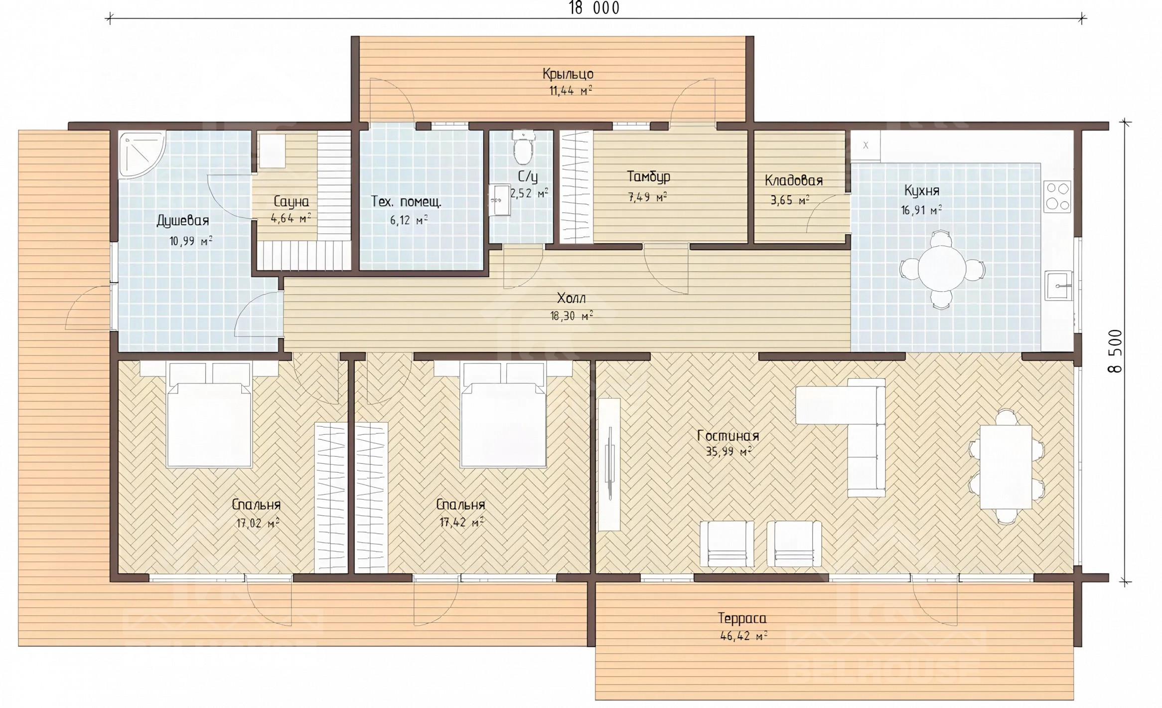 Каркасный барнхаус, проект №286 - планировка