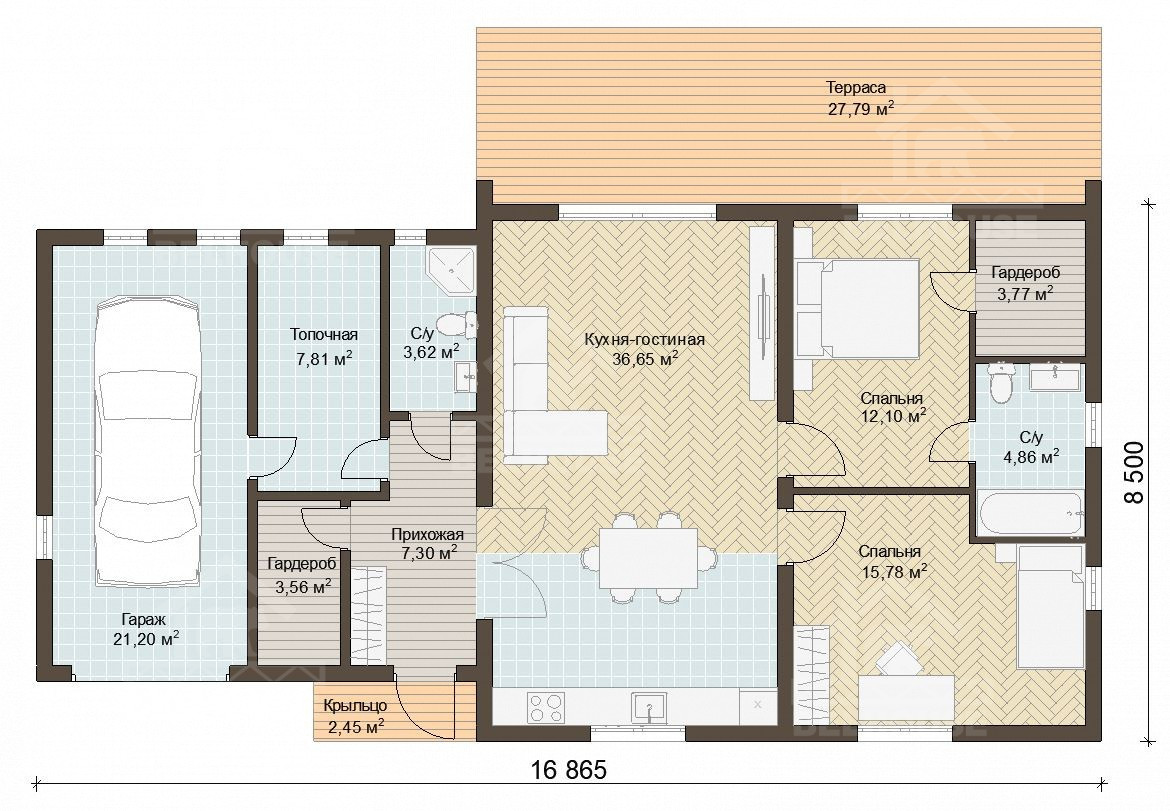 Каркасный барнхаус, проект №299 - планировка