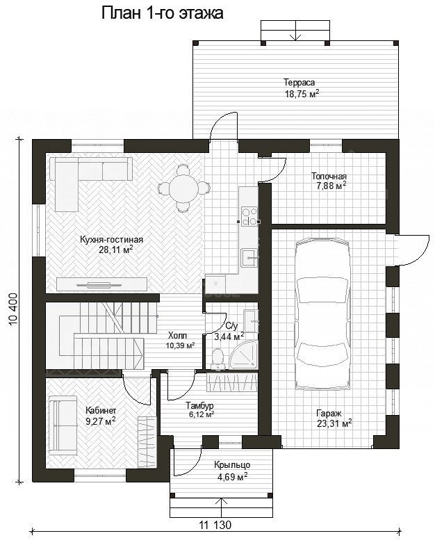 Дом из газобетона, проект №318к - планировка
