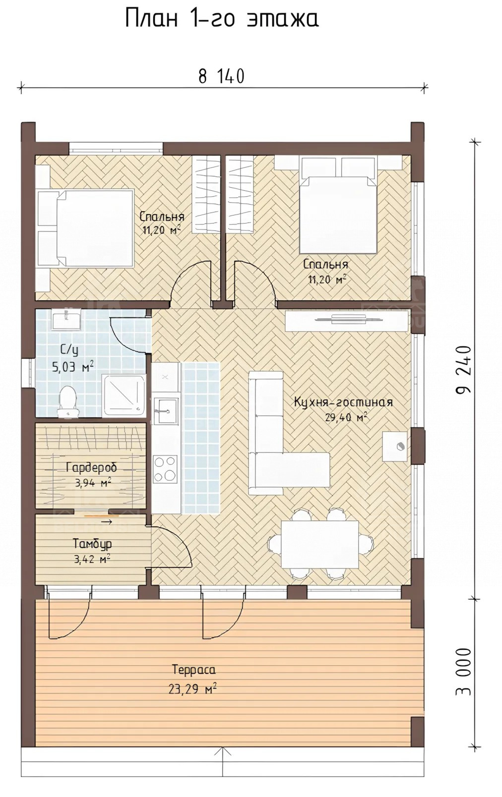 Барнхаус из газобетона, проект №327к - планировка