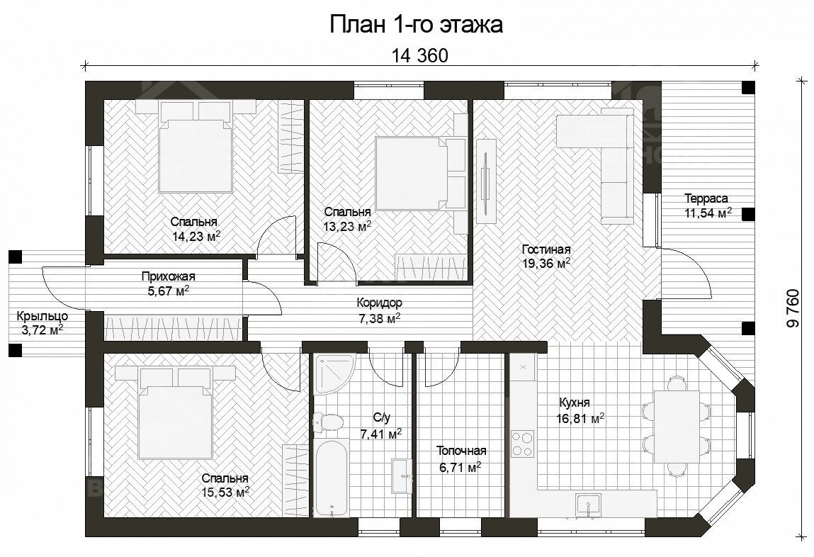 Дом из газобетона, проект №331к - планировка