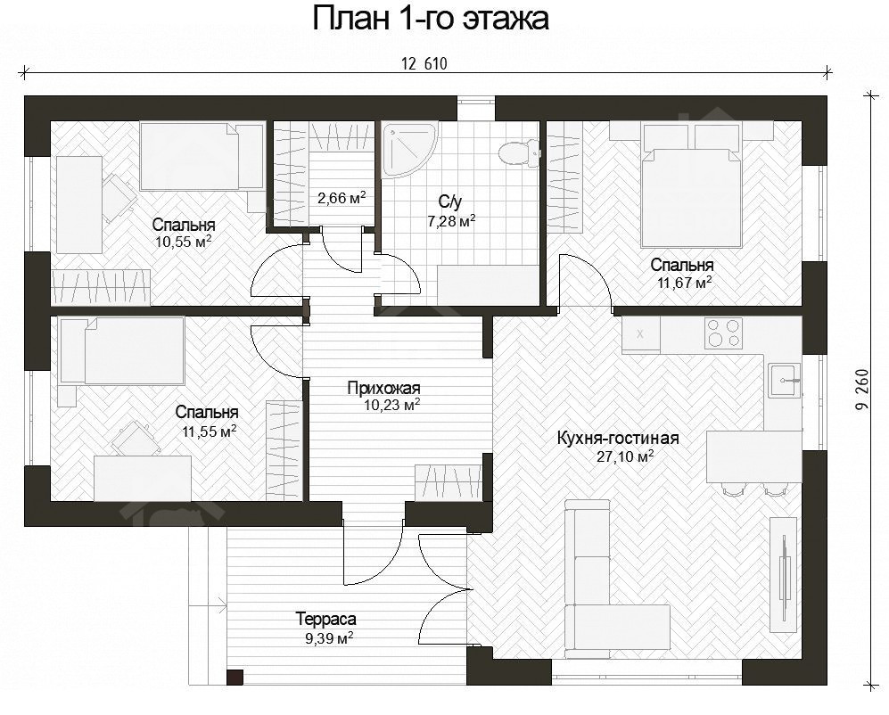 Дом из газобетона, проект №333к - планировка
