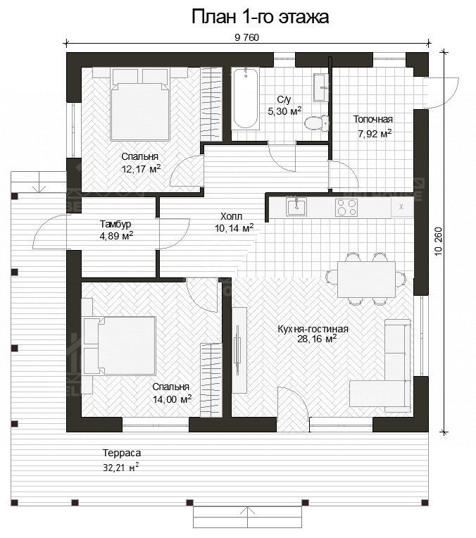 Дом из газобетона, проект №334к - планировка