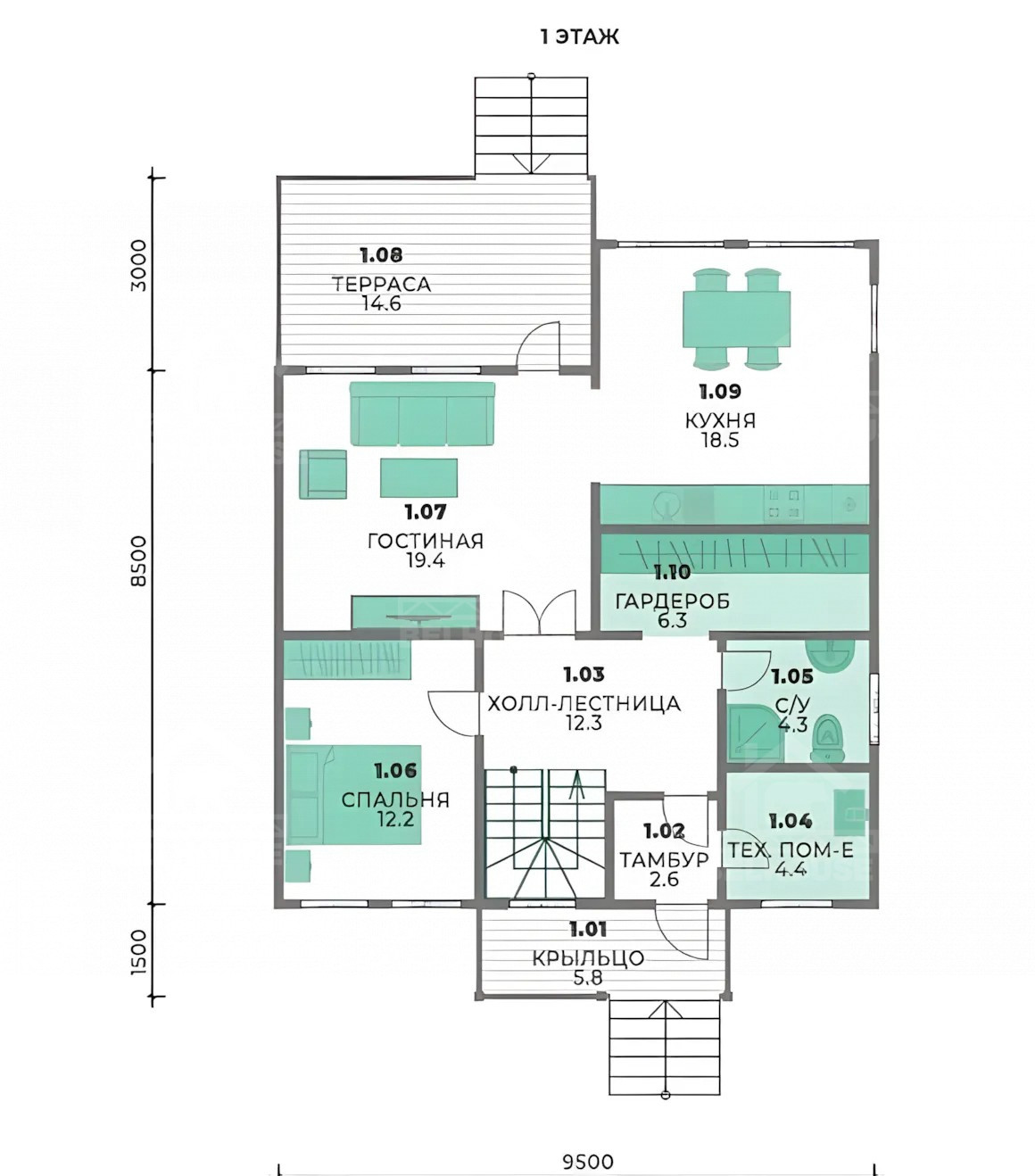 Каркасный дом, проект №338 - планировка