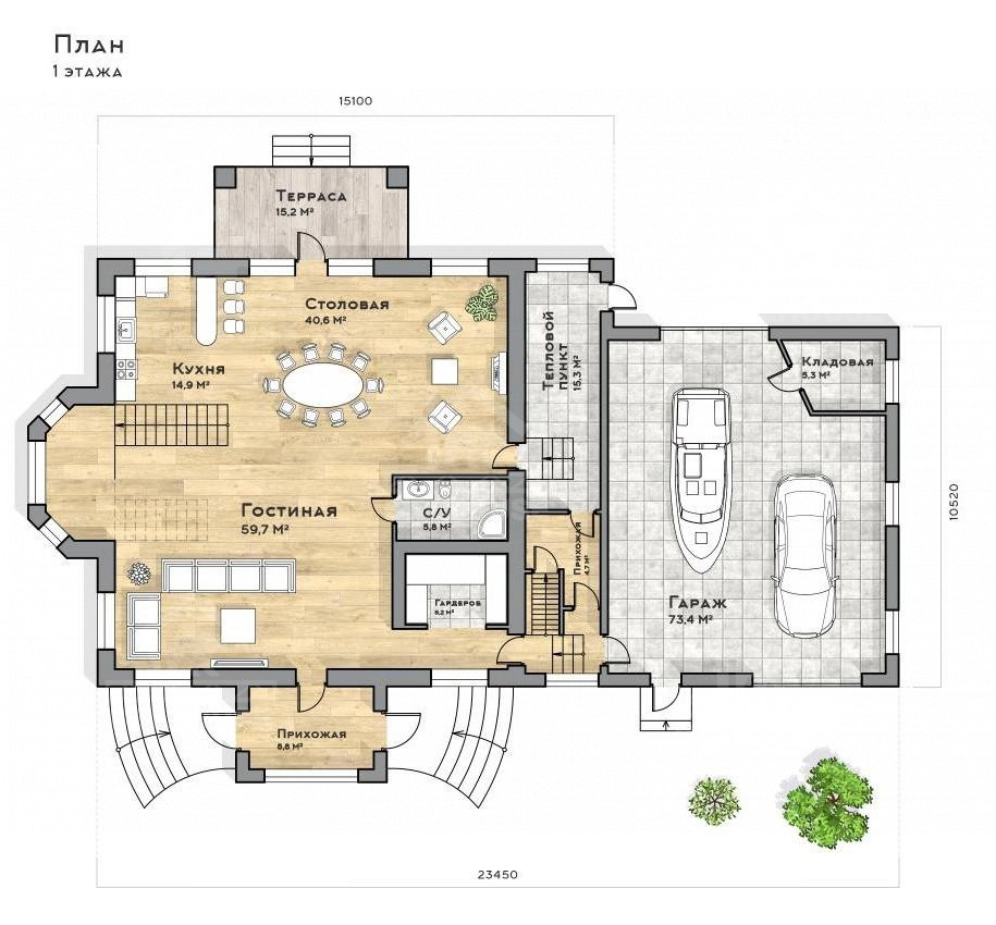 Каркасный дом, проект №351 - планировка