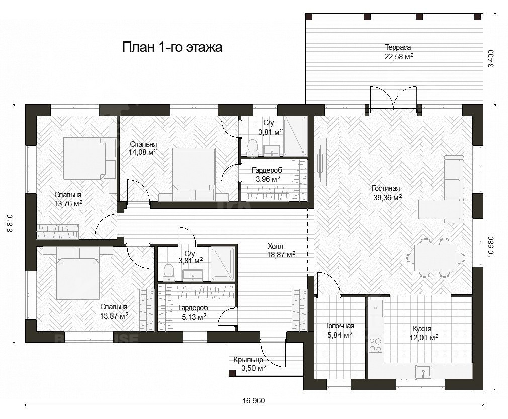 Дом из газобетона, проект №353к - планировка