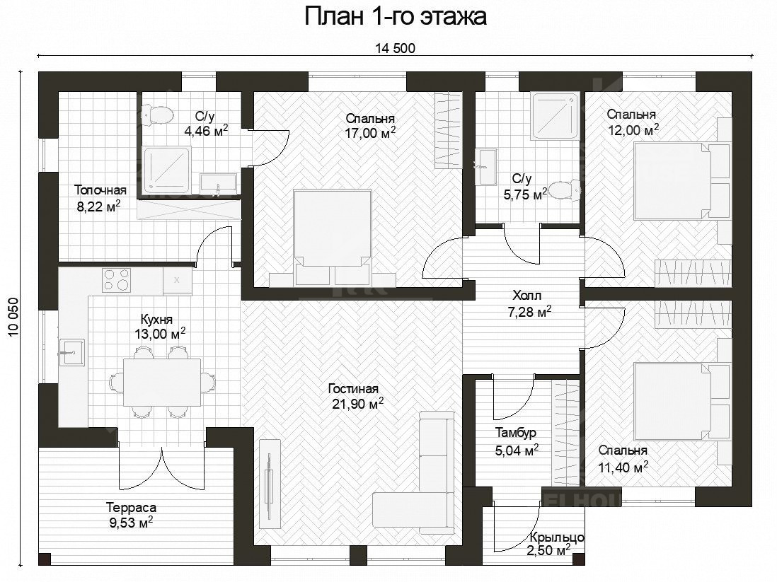 Дом из газобетона, проект №354к - планировка