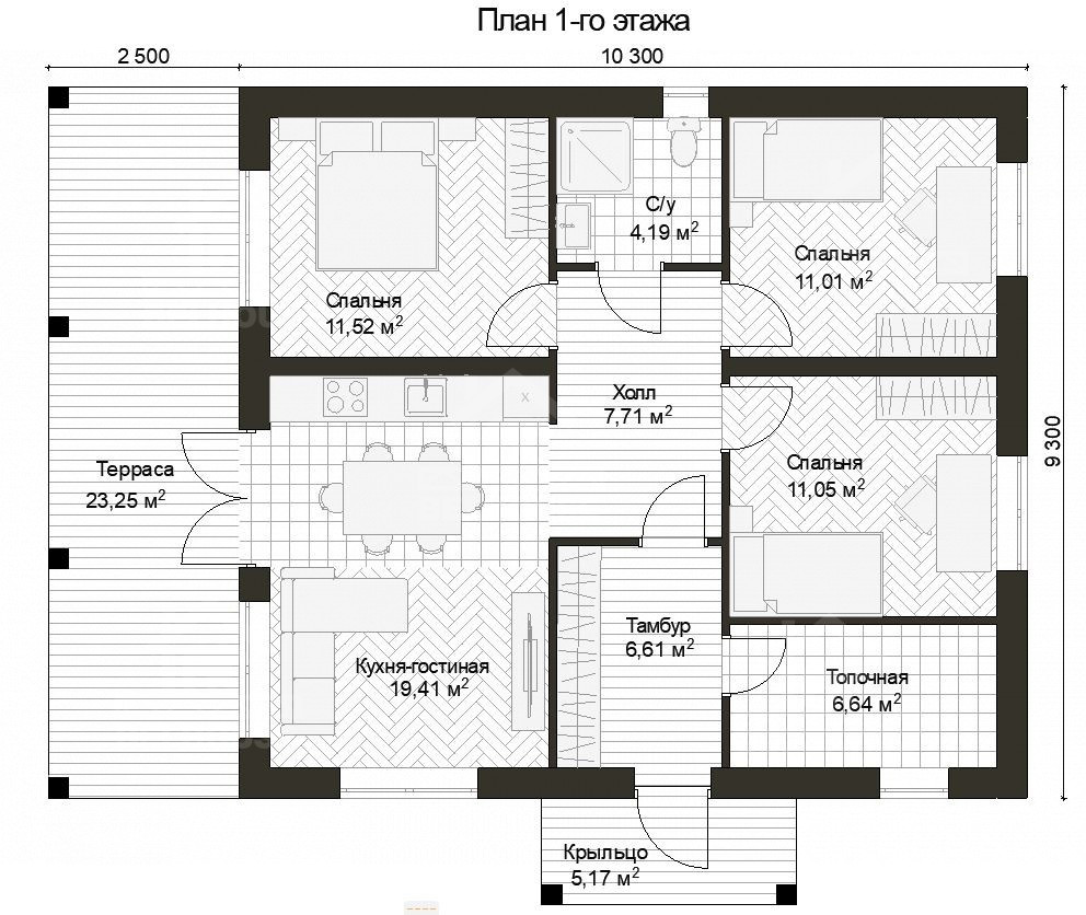 Дом из газобетона, проект №357к - планировка