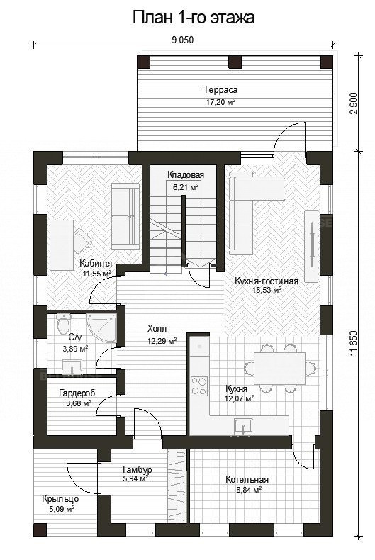 Дом из газобетона, проект №358к - планировка