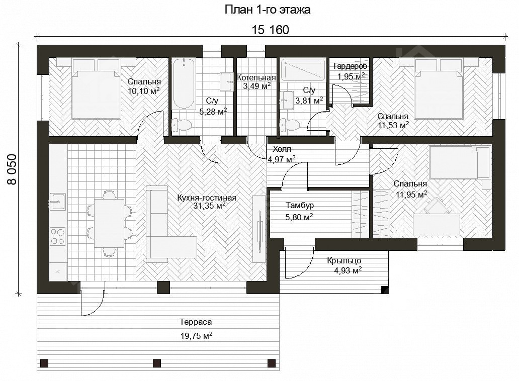 Дом из газобетона, проект №359к - планировка