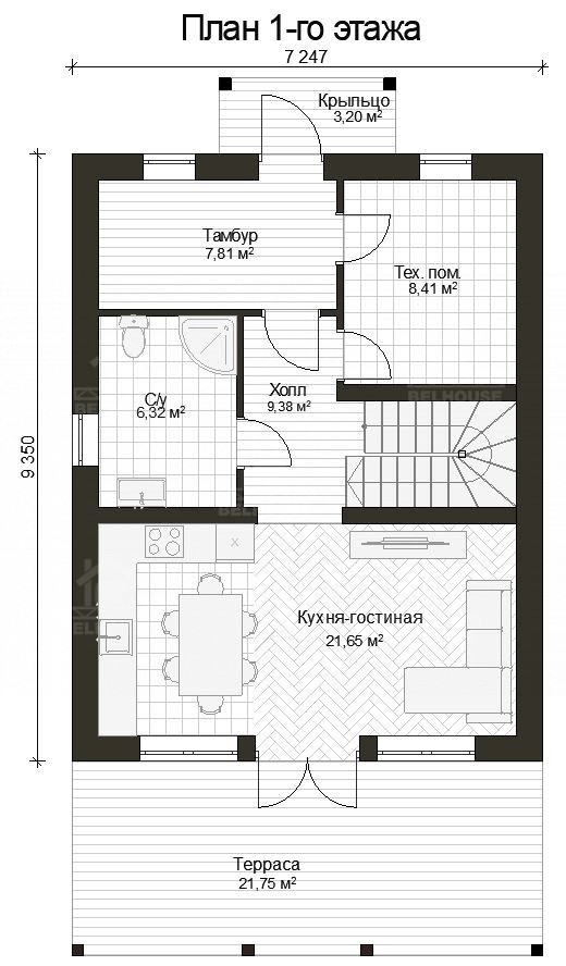 Дом из газобетона, проект №360к - планировка