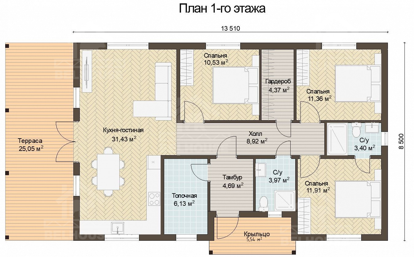 Каркасный дом, проект №363 - планировка