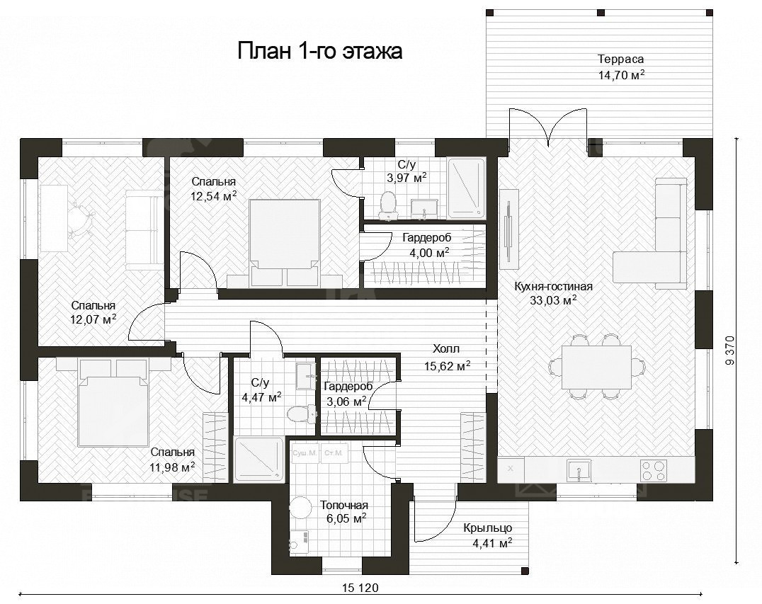 Дом из газобетона, проект №364к - планировка