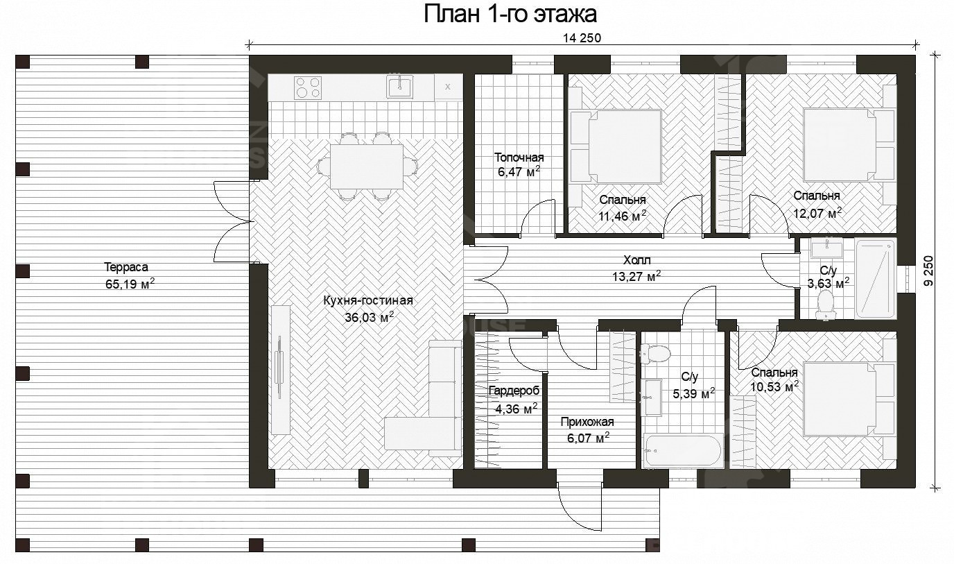 Дом из газобетона, проект №365к - планировка