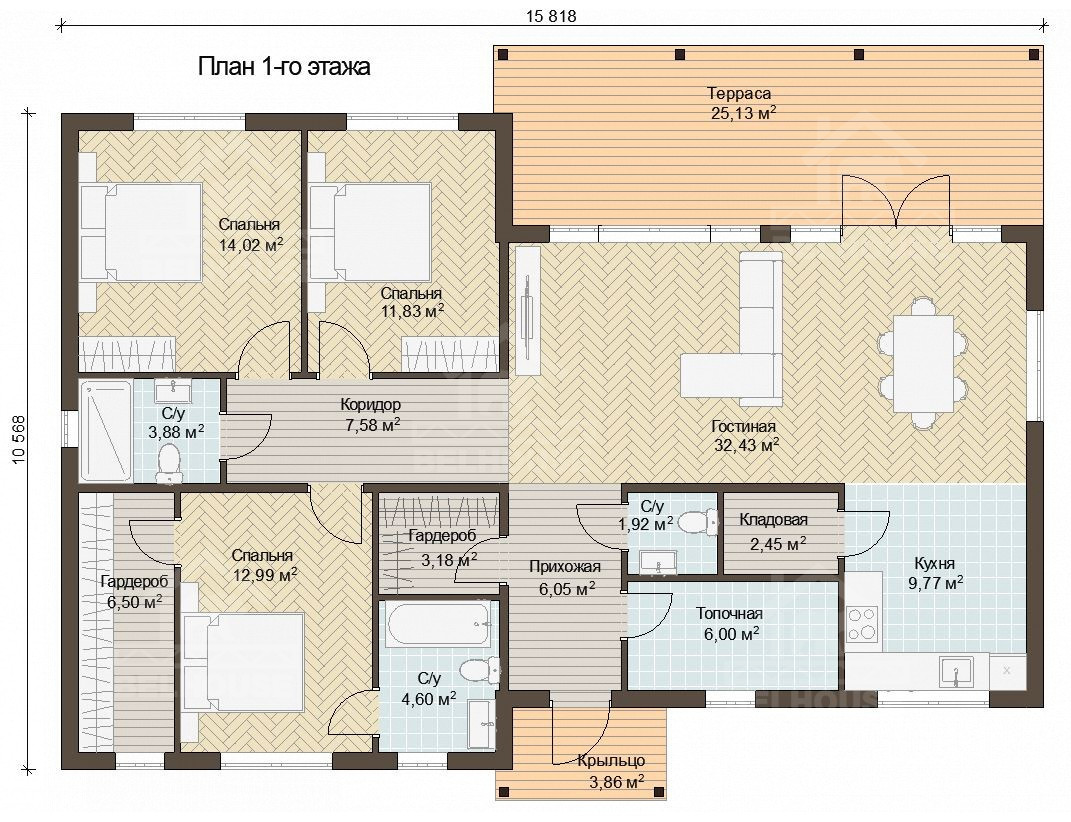 Каркасный дом, проект №371 - планировка