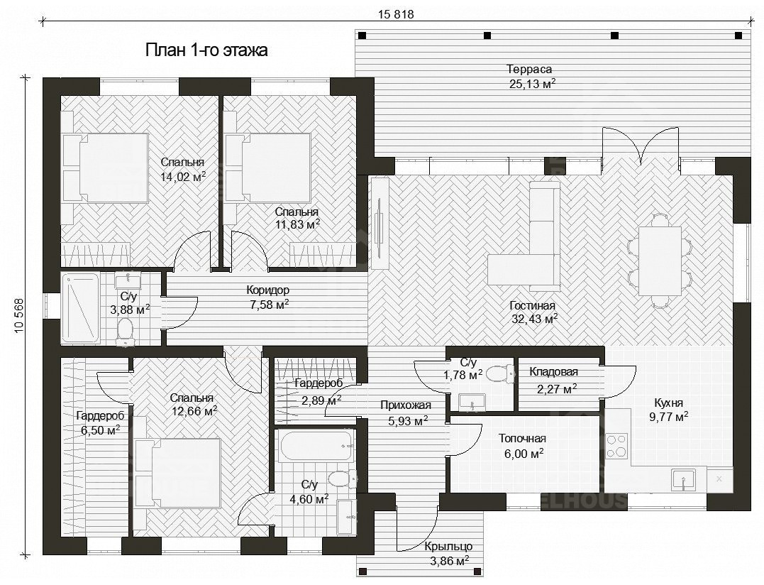 Дом из газобетона, проект №371к - планировка