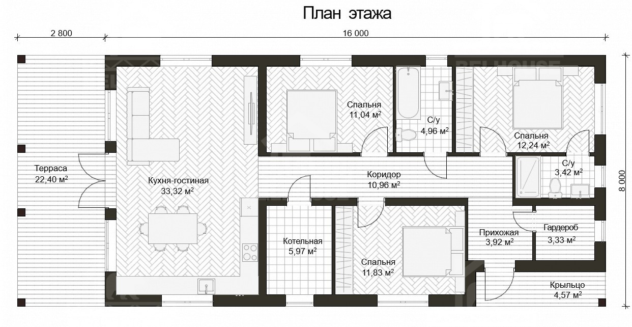Дом из газобетона, проект №372к - планировка