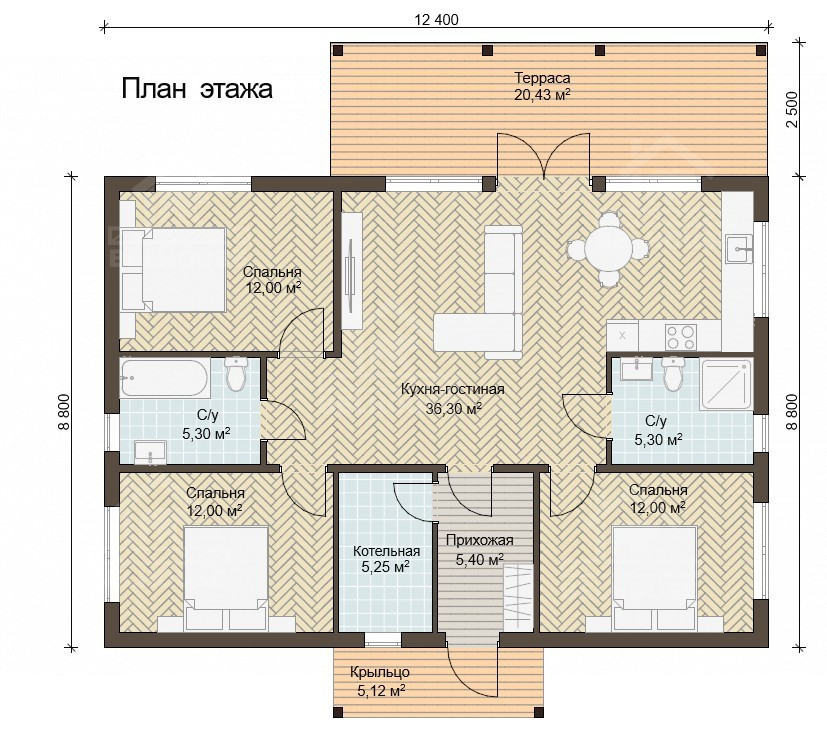 Каркасный дом, проект №373 - планировка
