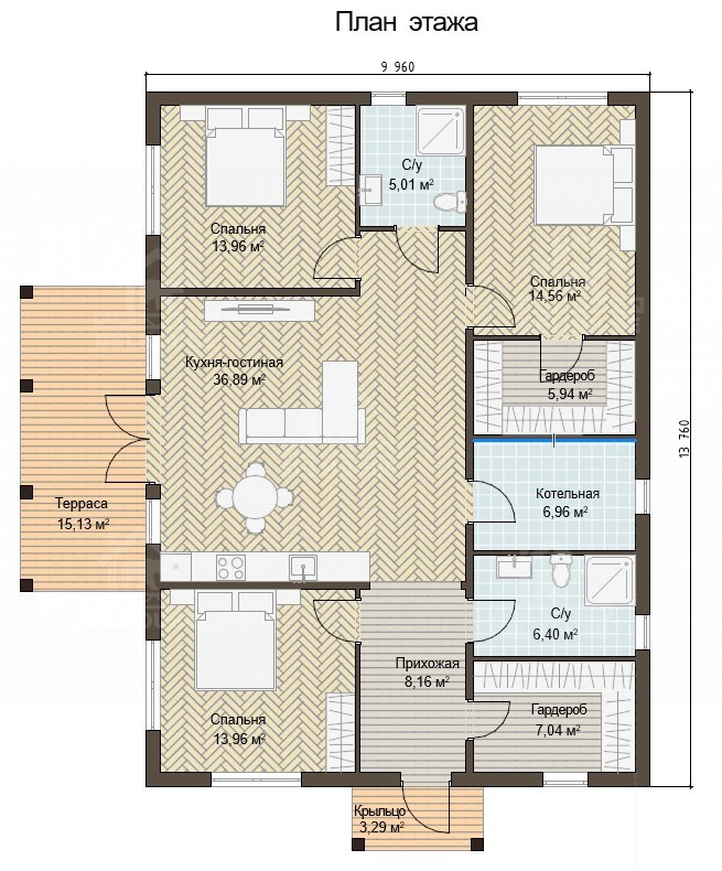 Каркасный дом, проект №374 - планировка