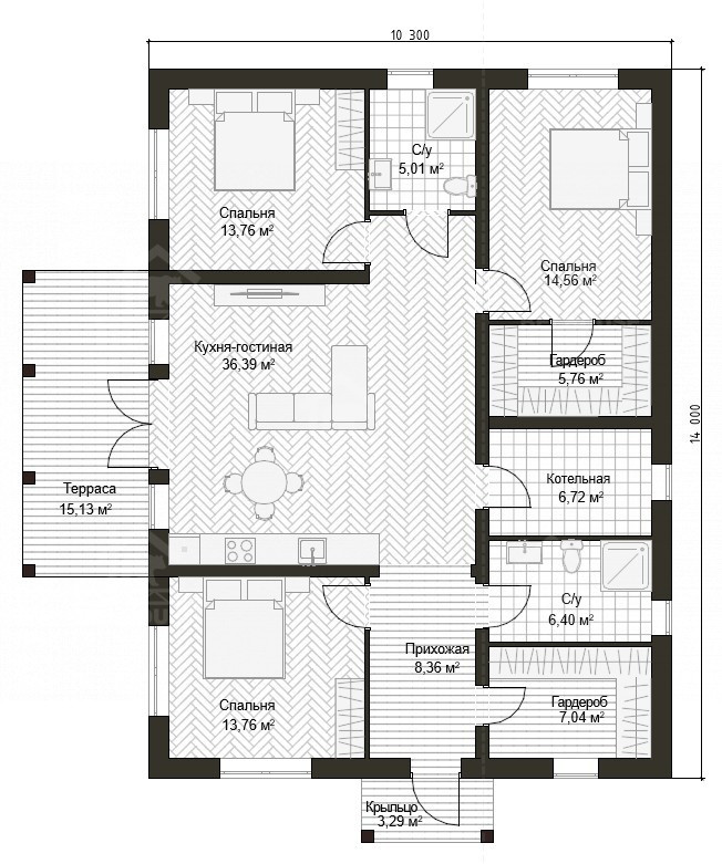 Дом из газобетона, проект №374к - планировка