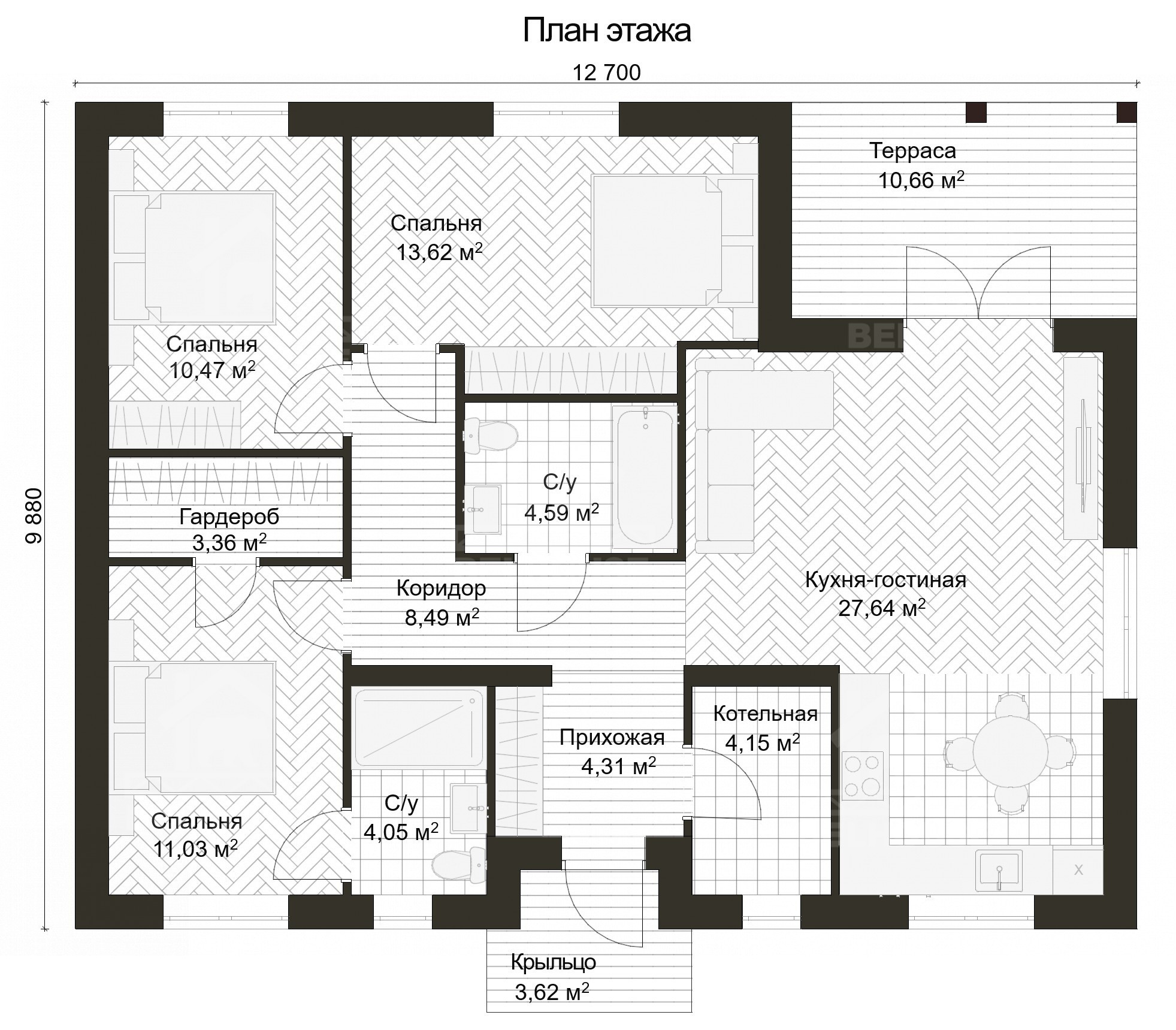 Дом из газобетона, проект №376к - планировка