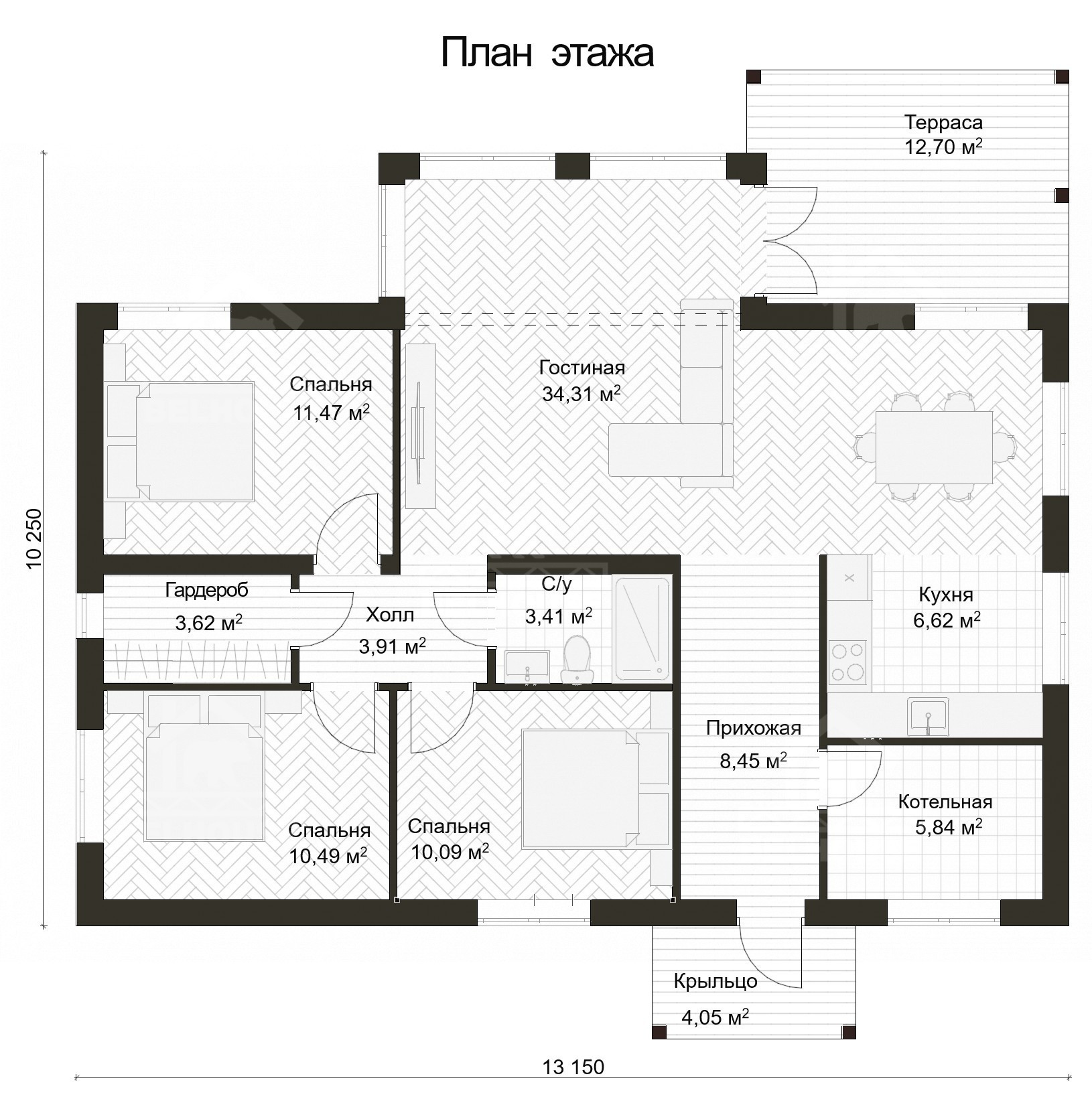 Дом из газобетона, проект №377к - планировка