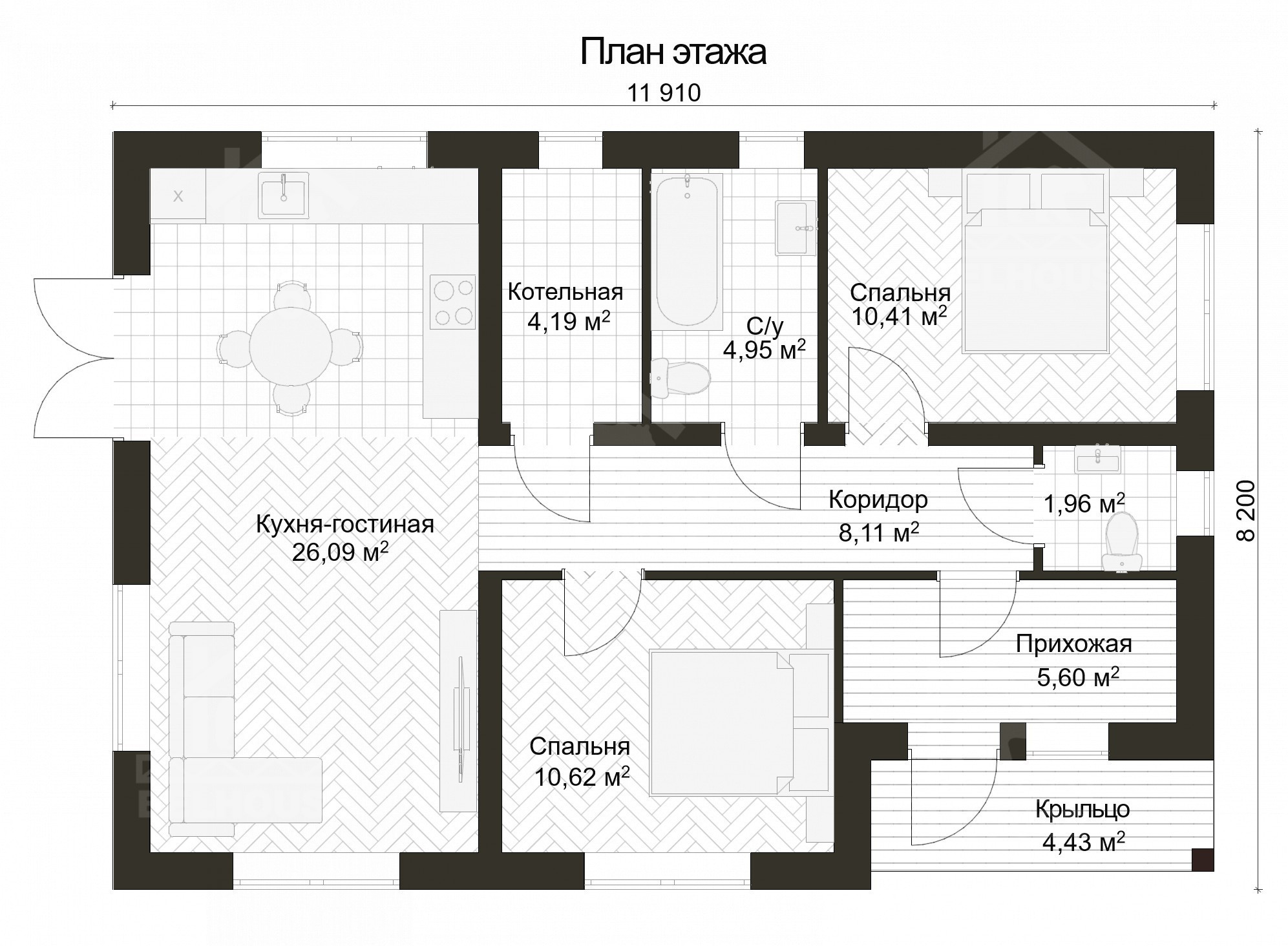Дом из газобетона, проект №379к - планировка